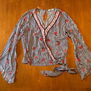 Cravefame Striped Blouse with Flowers